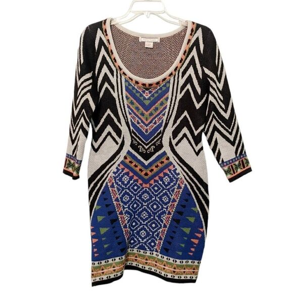 Flying Tomato Women's Three-Quarter Sleeve Geometric Printed Knit Dress Sz M - Picture 2 of 14